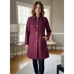Kate Spade New York Burgundy Wool Blend Peacoat Gold Buttons NWT